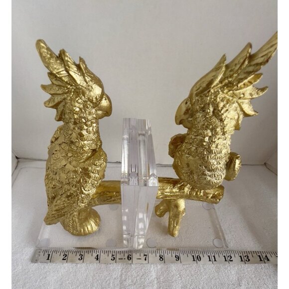 Cockatoo Cockatiel Parrot Bookends Gold Bird on Lucite 9"H x 6"W x 3"D ART DECO - Picture 4 of 11